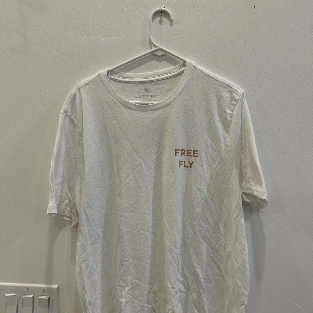 Free Fly Apparel White Short Sleeve Tee with Small Tan Logo